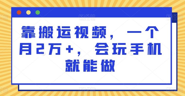靠搬运视频，一个月2万+，会玩手机就能做-千创分享
