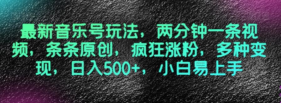 最新音乐号玩法，两分钟一条视频，条条原创，疯狂涨粉，多种变现，日入500+，小白易上手【揭秘】-千创分享