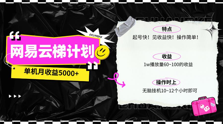 (10063期)最新网易云梯计划网页版，单机月收益5000+！可放大操作-千创分享