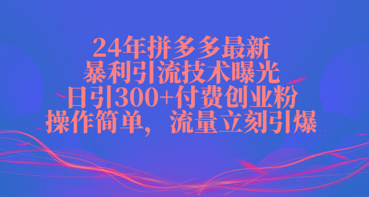 24年拼多多最新暴利引流技术曝光，日引300+付费创业粉，操作简单，流量…-千创分享