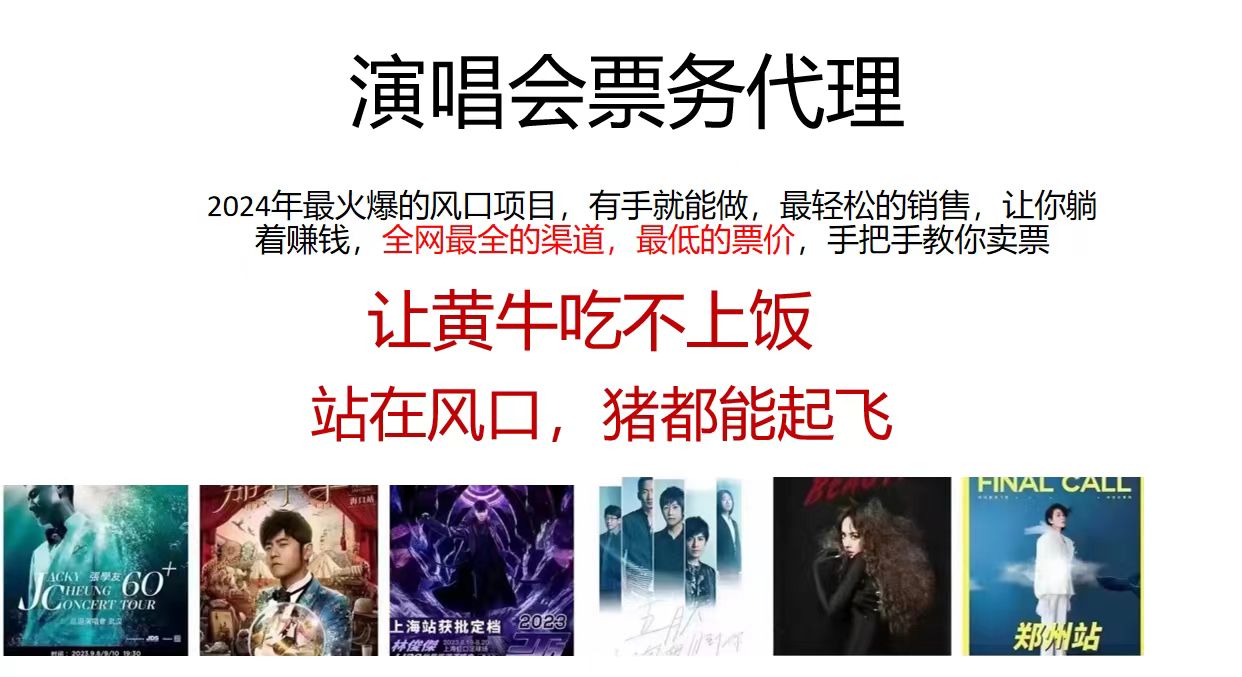 演唱会票务代理，2024年最火爆风口项目，全网最低的票价，小白一分钟上手日入2000+-千创分享
