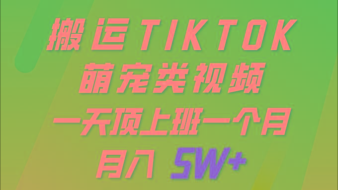 (9931期)一键搬运TIKTOK萌宠类视频 一部手机即可操作 所有平台均可发布 轻松月入5W+-千创分享