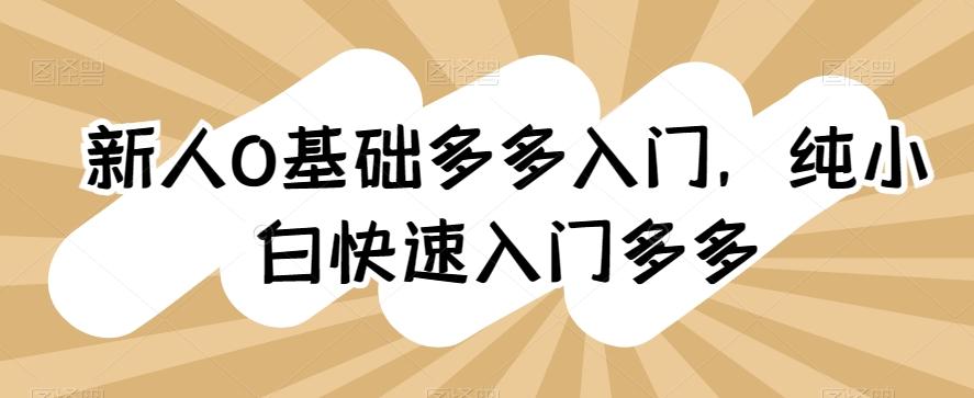 新人0基础多多入门，​纯小白快速入门多多-千创分享