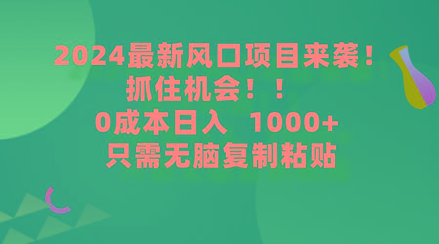 (9899期)2024最新风口项目来袭，抓住机会，0成本一部手机日入1000+，只需无脑复…-千创分享