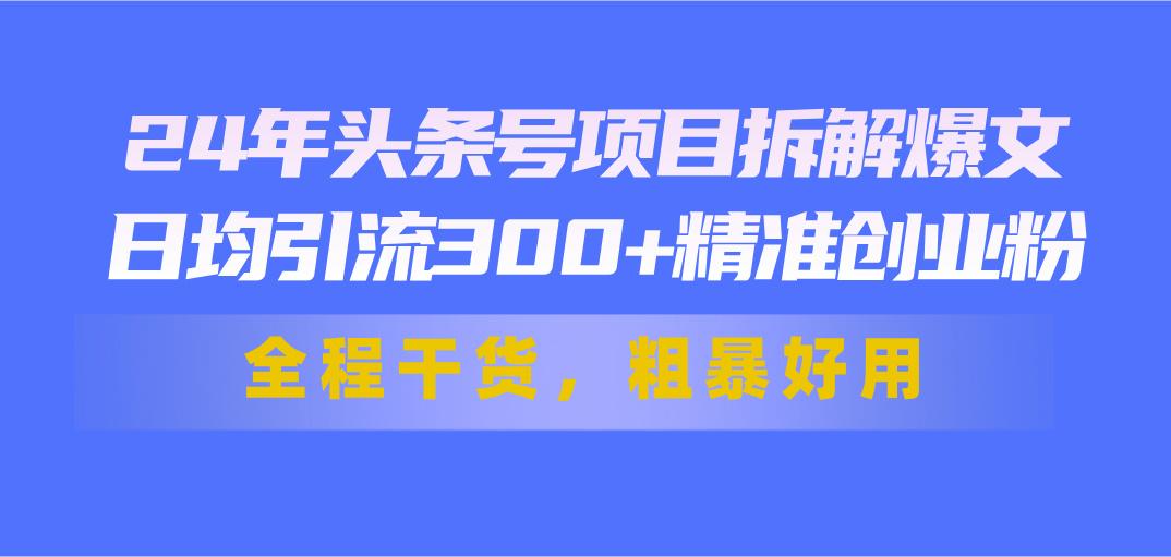 24年头条号项目拆解爆文，日均引流300+精准创业粉，全程干货，粗暴好用-千创分享