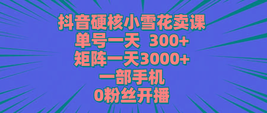 (9551期)抖音硬核小雪花卖课，单号一天300+，矩阵一天3000+，一部手机0粉丝开播-千创分享